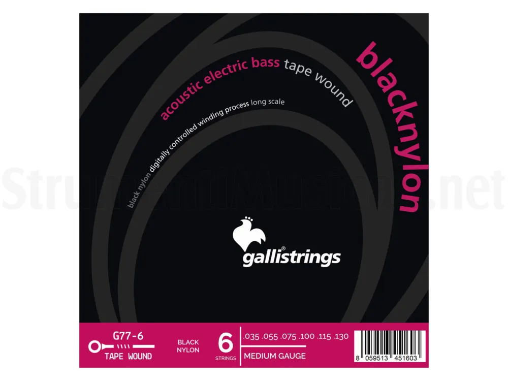 GALLI STRINGS G77-6 Black Nylon per basso 6 corde Nuova Collezione