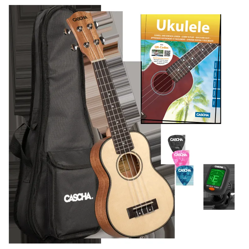 Ultimissimo Modello Cascha HH-2149 Soprano Ukulele Spruce Solid Top Set (incl. incl. 4 languages Method (DE/EN/FR/ES), Bag padded, 3 Picks, Tuner, Top Spruce)