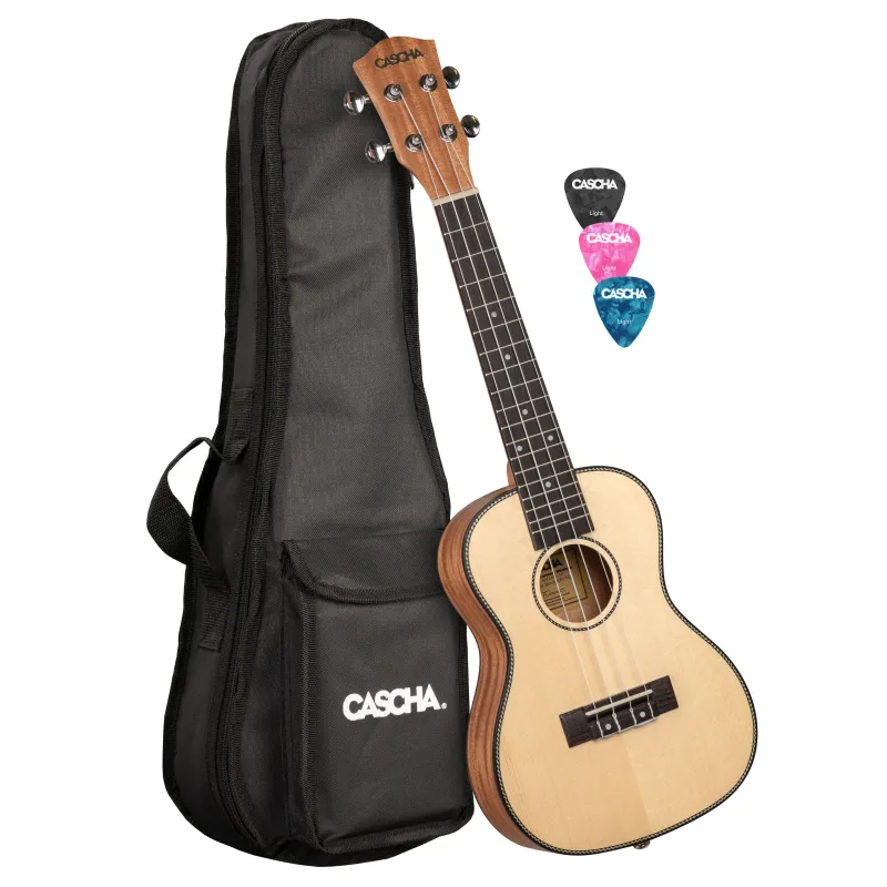 Cascha HH-2151L Concert Ukulele Spruce Solid Top Lefthanded (incl. Bag padded, 3 Picks, Top Spruce) Offerta