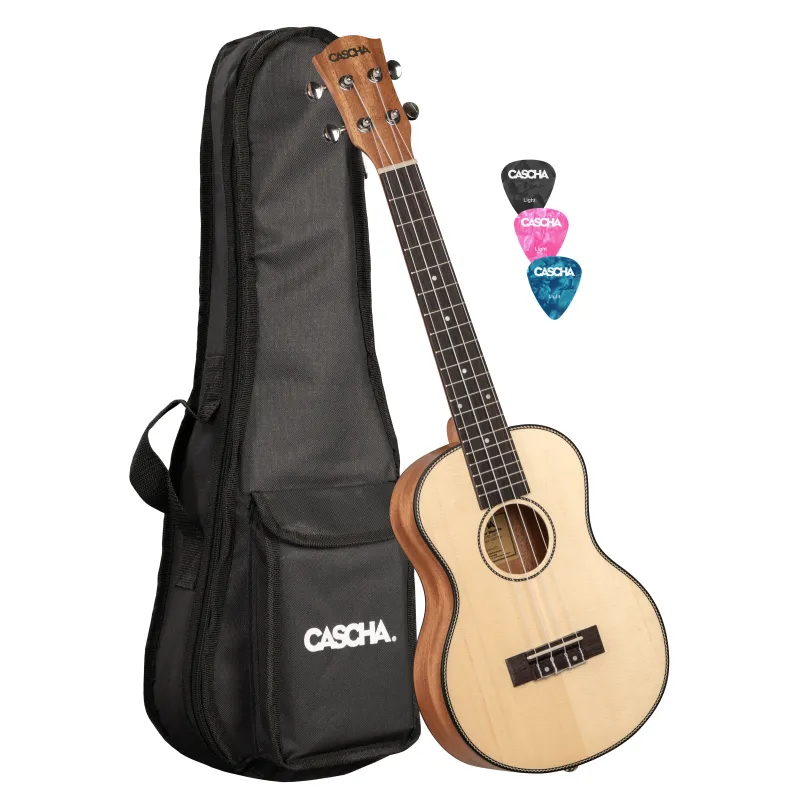 Cascha HH-2154 Tenor Ukulele Spruce Solid Top (incl. Bag padded, 3 Picks, Top Spruce) Subito Disponibile