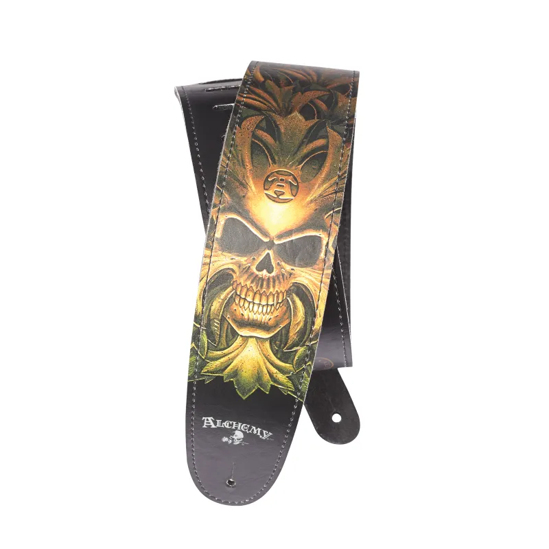 Must-Have D‘Addario Alchemy Leather Guitar Strap, Green Skull
