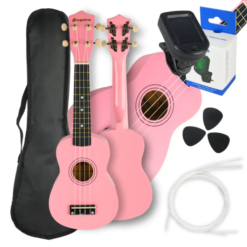 Ukulelesæt med Etui, Tuner og Tilbehør, Pink Nuovo Arrivo
