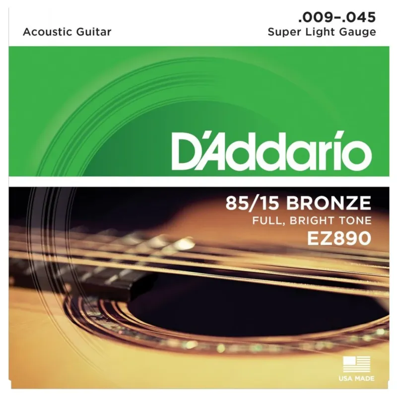 D‘ADDARIO EZ890 BRONZE MUTA CORDE CHITARRA ACUSTICA TENSIONE SUPER LIGHT GAUGE 09-45 Prezzo Ridotto