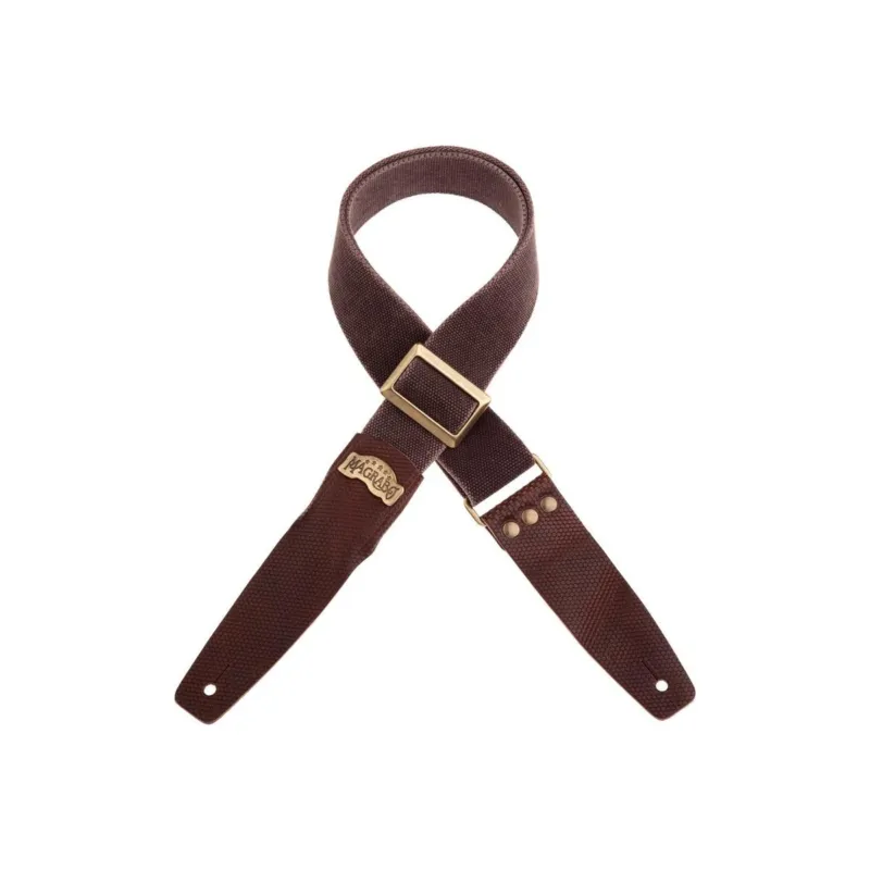 Esclusivo MAGRABO‘ TRACOLLA SC COTTON WASHED MARRONE 5cm , TERMINALI TWINKLE MARRONE SCURO , FIBBIA RECTA ARGENTO