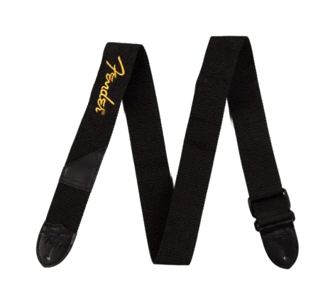 Prezzo Ridotto Fender Black Poly Logo Strap Gold